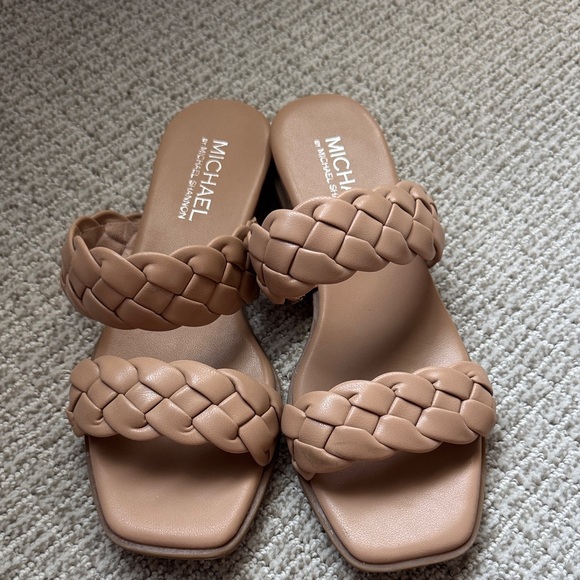 Michael Shannon Shoes - MICHAEL Michael Shannon Braided Double-Strap Slide Sandals in Tan